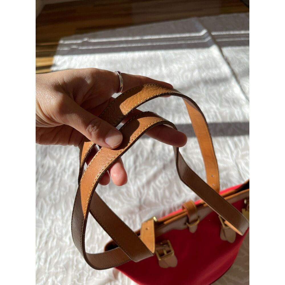 Rare Vintage 90s Dooney & Bourke Cabriolet Red Canvas Leather Trim Bucket Bag - Picture 11 of 13